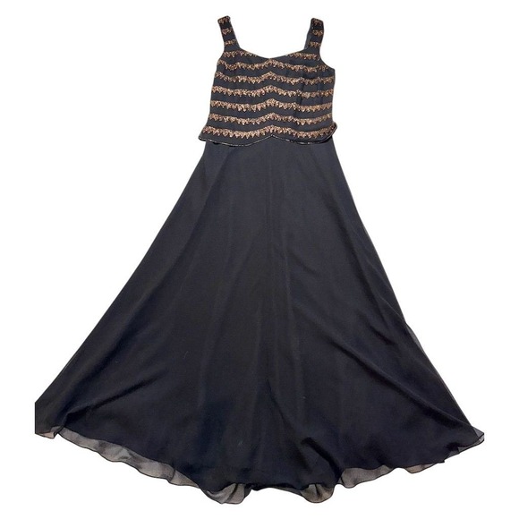 J Kara New York‎ Women's Black Sequin Maxi Dress 8 chiffon Dynasty Vintage dance - Picture 1 of 7
